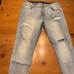 Distressed Slim Straight Blue Jeans